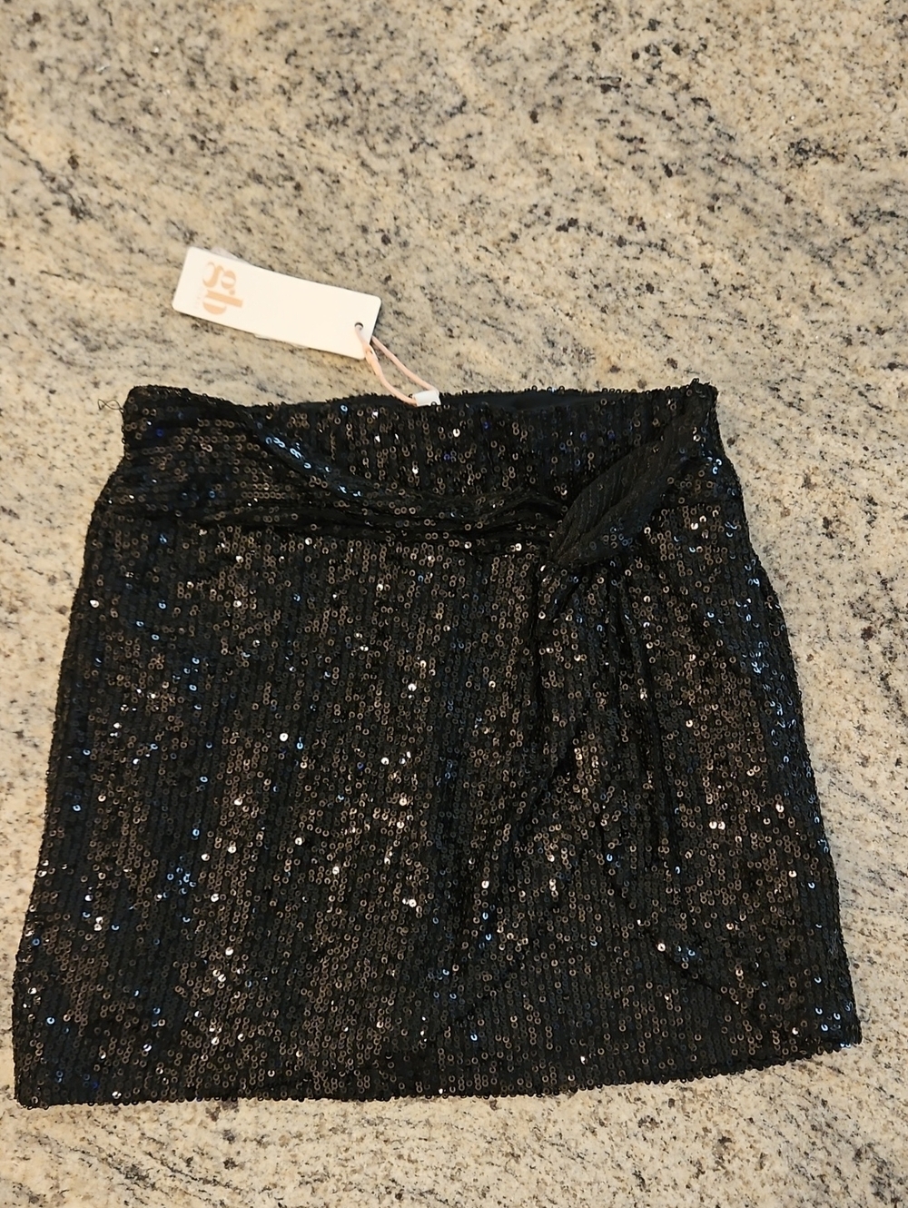 GB girls Black Sequin Tie-Detail Mini Skirt